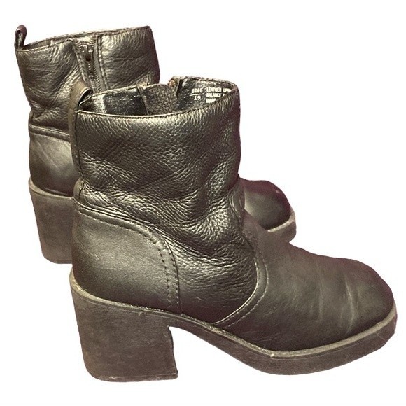 Vintage Y2K Ankle Boots Chunky Heels Black Leather Planet 814619 size 7.5 - Picture 6 of 14